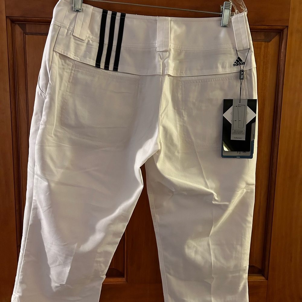 Adidas White Capris with Triple Stripe Detailing